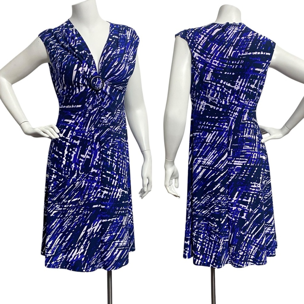 CHAPS Women's Knot Front Cap Sleeves Dress Size S Small Blue & White